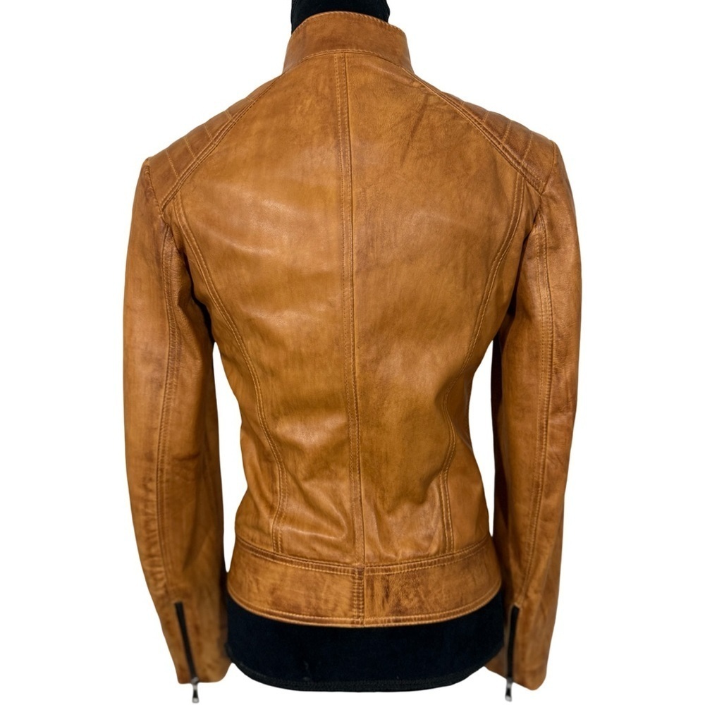 Florence Moon Italy Women’s Leather Moto Jacket - Cognac– XS -NWT - Picture 5 of 13